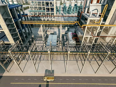Industrial Plant Aerial View Featuring Steel Structure Pipelines Multi Level Infrastructure And Machinery 3d model