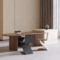 Modern Walnut Wooden Table With Sleek Black Chairs In Minimalist Interior With Dried Branch Vase