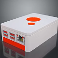 White Electronic Device With Orange Circles Red Base And Multiple Ports 3d model