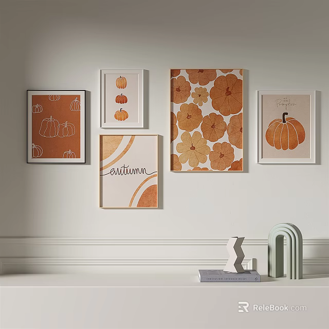 Autumn Wall Art Display With Framed Prints And Decorative Objects 3d model