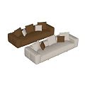 Cozy Beige Fabric And Brown Leather Two Seater Sofas With Stylish Throw Pillows