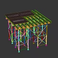 Industrial Construction Scaffolding With Yellow Beams Blue Supports And Gray Panels