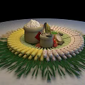 Traditional Corn And Flour Food Display With Circular Arrangement And Straw Decorations