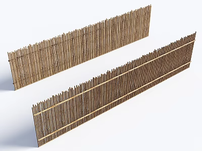 Natural Bamboo Garden Fence With Rustic Striped Design And Long Panels 3d model