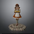 Elf Girl In Red White Maid Outfit Holding Tray With Pastries On Stone Base
