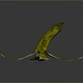 Yellow Banana Peel Shaped Sculpture With Curved Textured Design On Gray Reflective Background