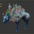 Game Fantasy Creature Character With Blue Antlers White Eyes And Gray Feathery Fur