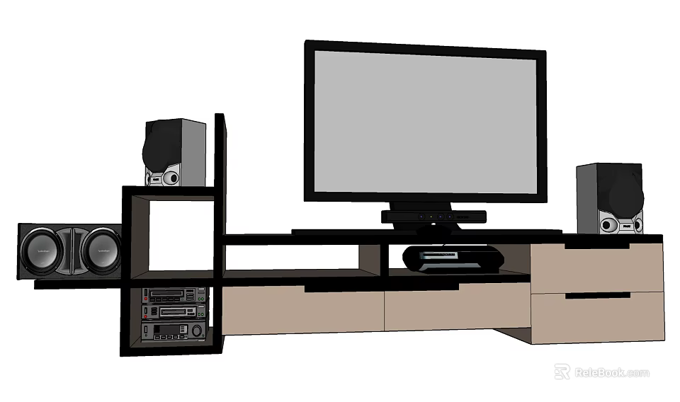 Modern TV Stand with TV Speakers Drawers and Media Storage Shelves 3d model 