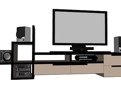 Modern TV Stand with TV Speakers Drawers and Media Storage Shelves 3d model
