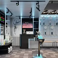 Stylish Sports Store Interior With Athlete Mural Trophy Counter TV Screen And Racket