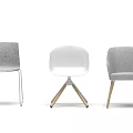Three Modern Leisure Chairs With Gray White Fabric And Wooden Metal Legs Design