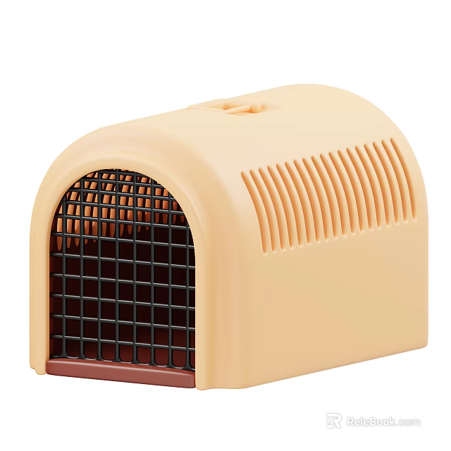 Beige Plastic Pet House with Arched Grid Door and Smooth Surface 3d model 