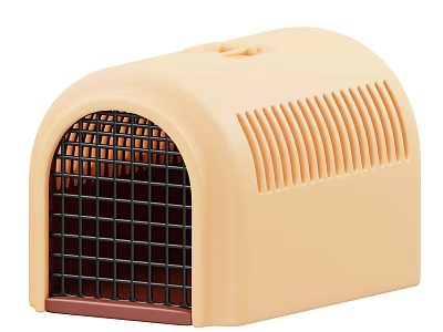 Beige Plastic Pet House with Arched Grid Door and Smooth Surface 3d model