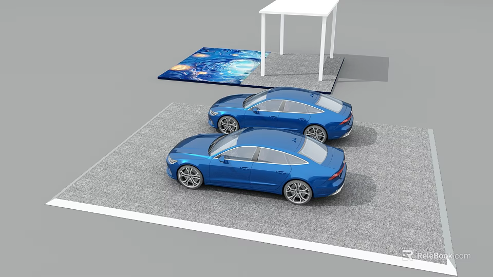 Tobacco and Liquor Store Exterior With Blue Cars Parked Outside Nearby Structure 3d model 