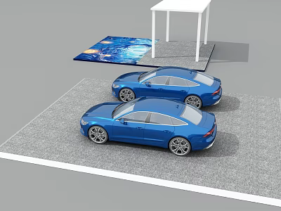 Tobacco and Liquor Store Exterior With Blue Cars Parked Outside Nearby Structure 3d model