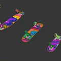 Colorful Skateboards With Vibrant Patterns And Yellow Blue Pink Wheels