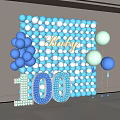 Baby Photo Spot With Light Blue White Balloon Wall And Number 100 Decoration