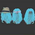 Woman Wearing Brown Curly Hair Wigs With Straw Hat And Flower Headband