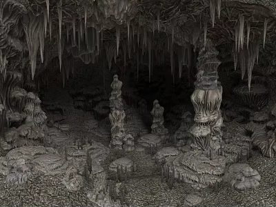 Natural Cave Microtopography Featuring Stalactites Stalagmites And Intricate Rock Formations 3d model