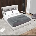 Gray Headboard Double Bed With White Pillows Dark Bedspread On Wooden Floor Rug Sea View