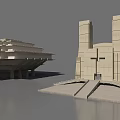 Modern Concrete Architectural Structures With Multi Level Platforms Tower And Gray Tones 3d model