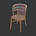 Stylish Rattan Leisure Chair with Yellow Frame and Pink Checkered Comfortable Cushion