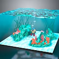 Underwater Aquatic Animals In Coral Reef Habitat With Aquatic Plants Diver And Bubbles