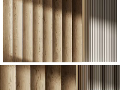 Modern Wooden Striped Wall Panel Design With Light And Shadow Effects 3d model