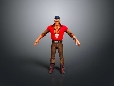 Game Movie Character With Blue Hair Red Vest And Brown Pants Standing Pose 3d model
