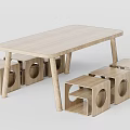 Kids Wooden Table And Stools Set With Circular Cutouts Light Wood Tone Simple Design