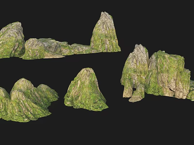 Green Rock Formations With Mossy Surfaces And Natural Landscape Details 3d model
