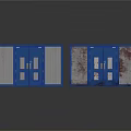 Blue Industrial Doors With Mesh Panels Glass Sections And Red Stains