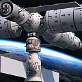 Futuristic Space Station With Solar Panels Orbiting Earth In Sci Fi Scene 3d model