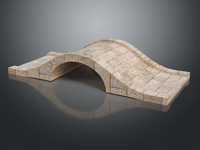 Classic Stone Arch Bridge With Curved Pathway And Smooth Reflective Surface 3d model