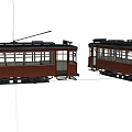 Vintage Trams Side By Side With Red Carriages Windows And Roof Pantographs
