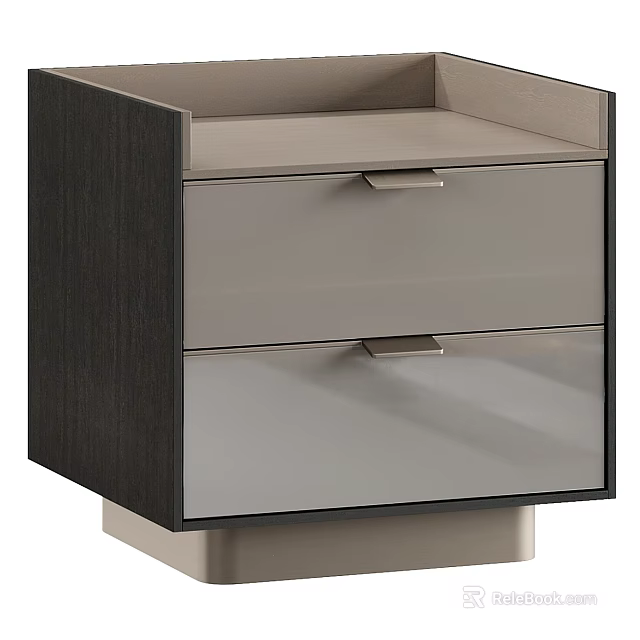 Modern Bedside Table With Two Mirrored Drawers Dark Frame And Light Base 3d model