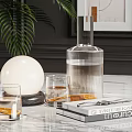 Modern Decorative Ornament Set With Glass Vase Globe And Cup On Marble Tabletop