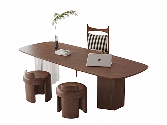 Modern desk and chair Middle ancient desk and chair 3d model