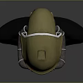 Golden Military Style Helmet Sculpture With Transparent Visor And Side Breathing Apparatus On Black Display Base