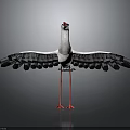 White Bird With Red Beak And Long Legs Spread Wings On Gray Background With Reflection