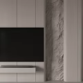 Modern Elegant TV Background Wall Design With Stone Texture And Floating Shelf 3d model