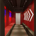 Modern Gym Interior With Red Fitness Equipment And Neon Lights