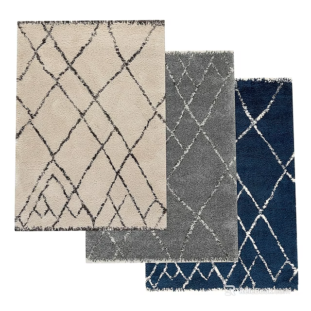 Stylish Square Rugs in Beige Gray Navy with Geometric Diamond Patterns 3d model