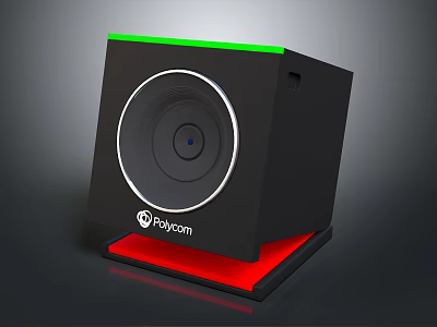 Raycom Wireless Speaker Featuring Black Cube Design Circular Speaker Green Edge Red Base 3d model