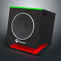 Raycom Wireless Speaker Featuring Black Cube Design Circular Speaker Green Edge Red Base