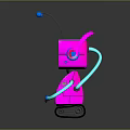 Pink And Blue Robot Insect With Transparent Visor Blue Antennae And Glowing Wheels