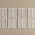 White Decorative Shutter Door Designs Arranged On Beige Background For Home 3d model