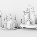 Elegant Glass Wine Decanters and Glasses on Silver Metal Tray with Decorative Vase and Candles