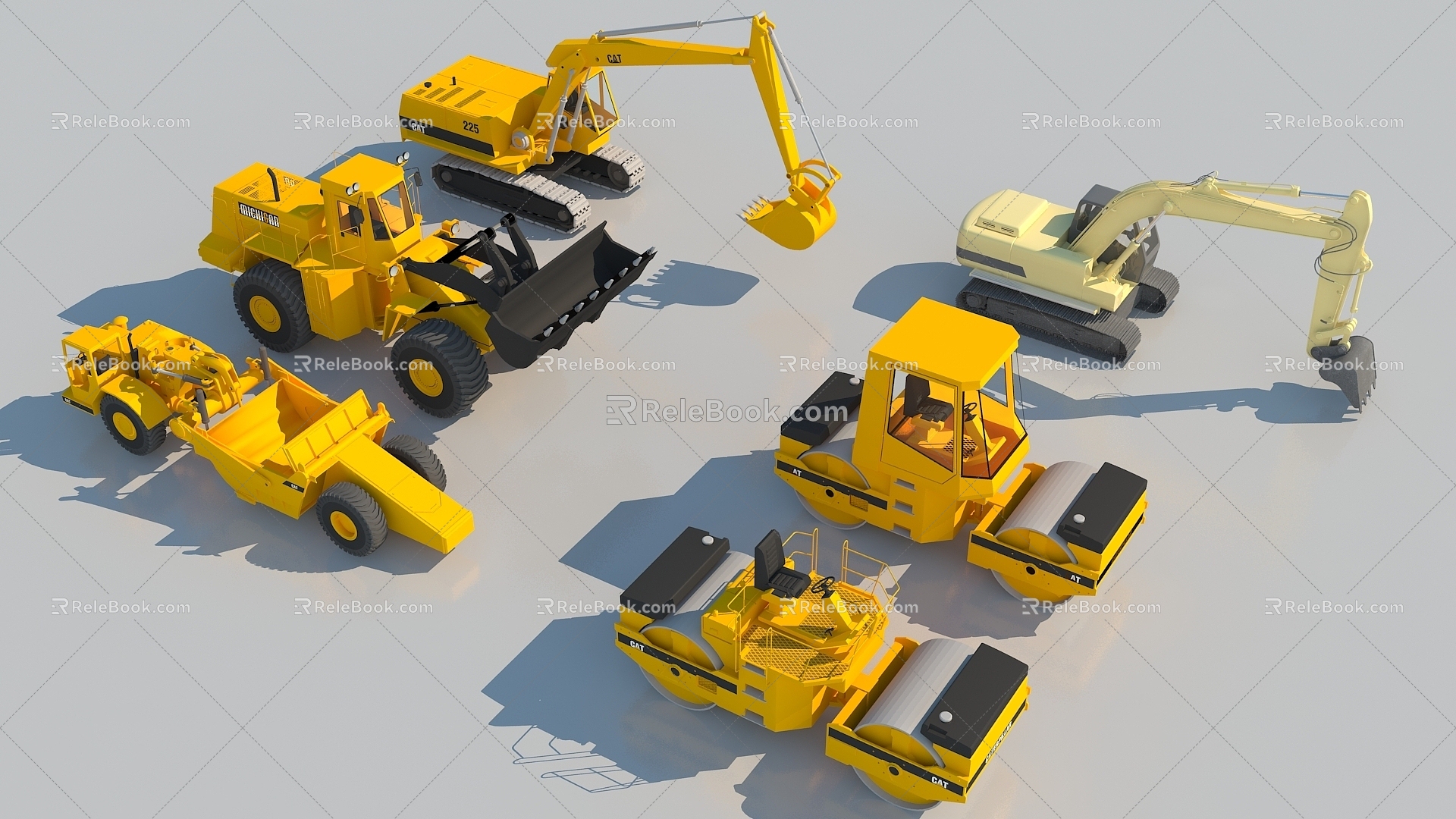 Excavator engineering truck bulldozer roller conveyor harvester construction heavy truck forklift forklift construction team machinery 3d model