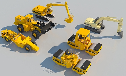 Excavator engineering truck bulldozer roller conveyor harvester construction heavy truck forklift construction team machinery 3d model